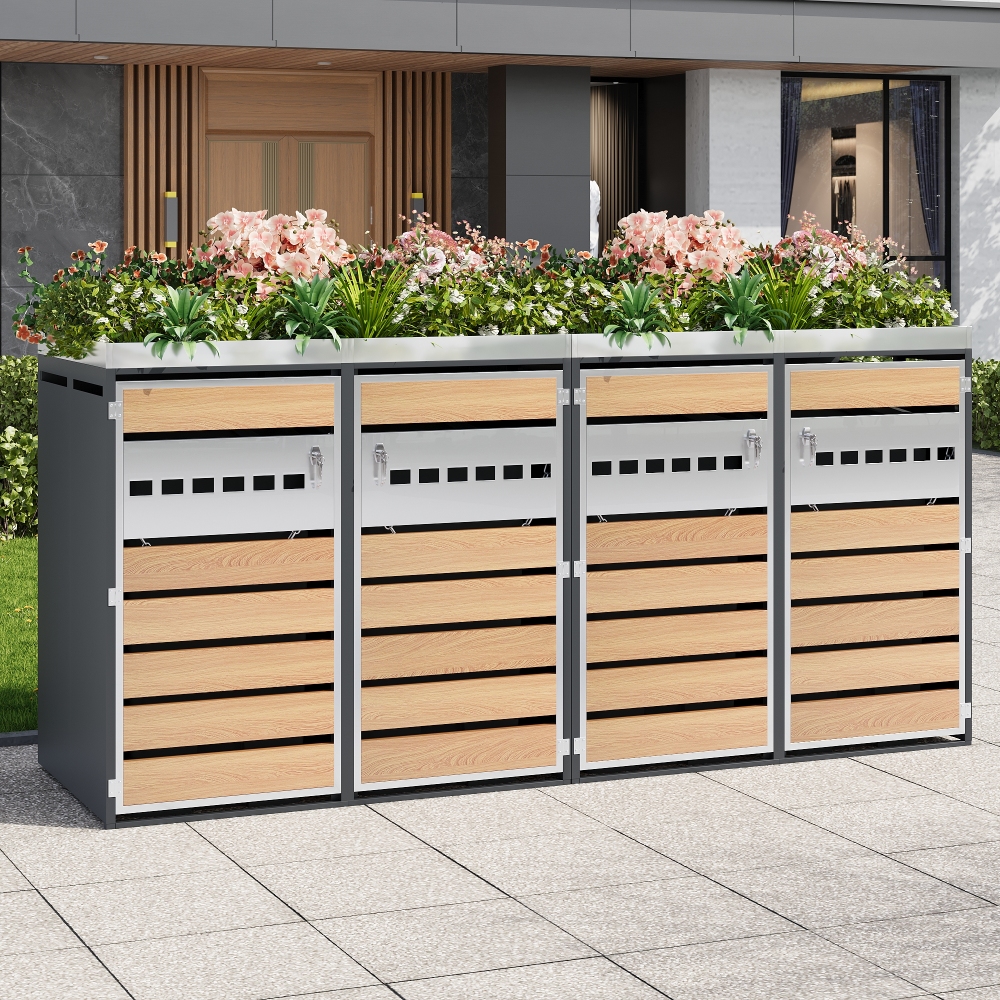 Armario para basura 4 compartimentos acero gris con jardinera