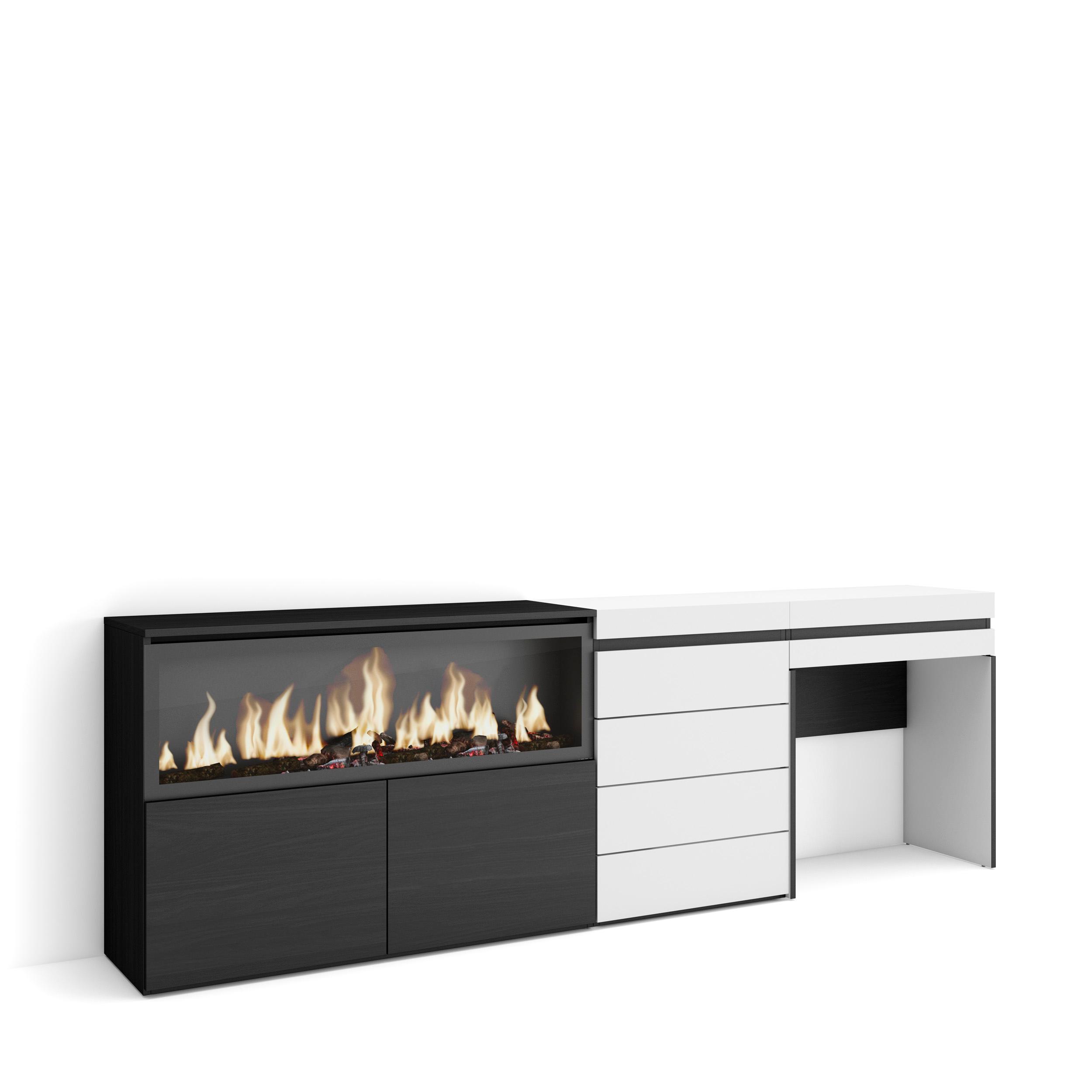 Tocador, 234x35x75cm, chimenea eléctrica xxl, cómoda, cajonera rf3455