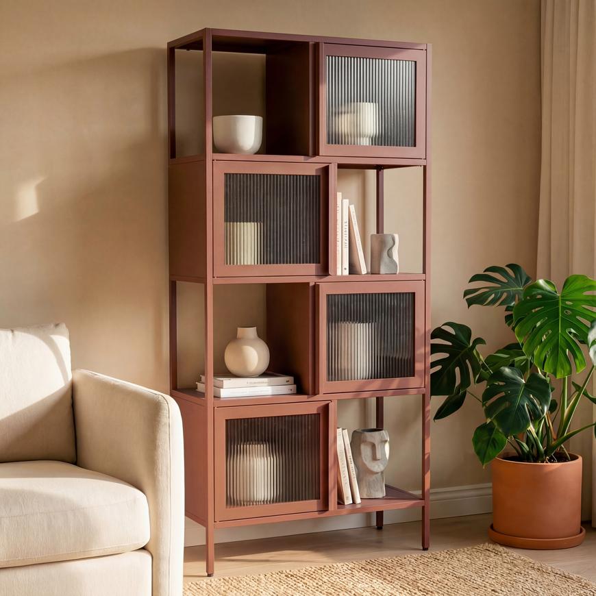 Estantería metal Kiara h170cm 4 puertas 4 nichos terracota