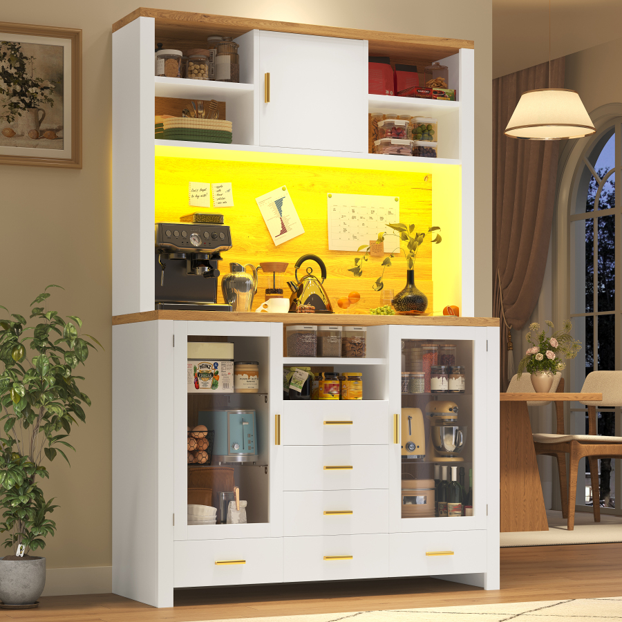Aparador buffet cocina 4 puertas 6 cajones blanco madera 188x120x40cm