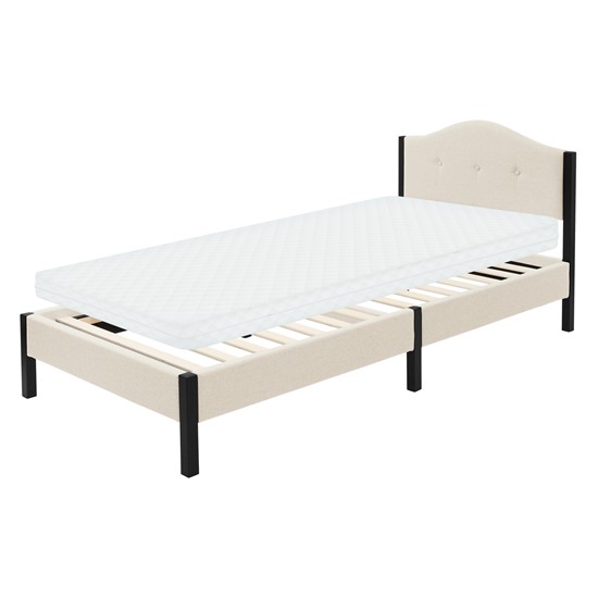 Cama tapizada individual con colchón 10cm, somier beige 90x200cm