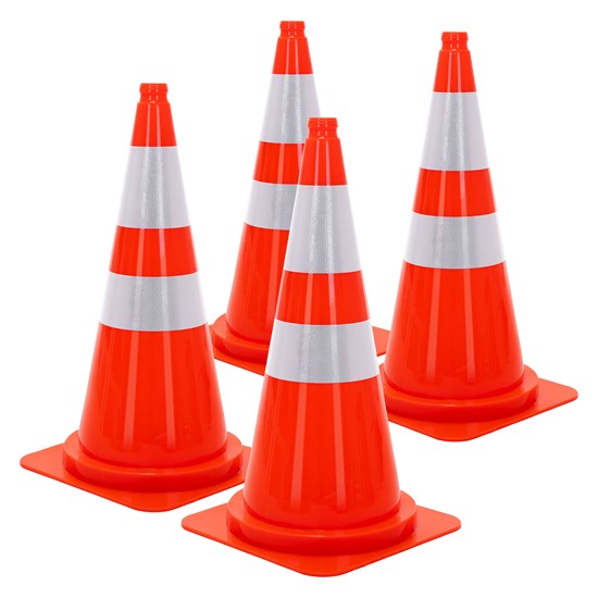 4x pilones de señalización tráfico 75 cm, naranja 2 bandas reflectantes