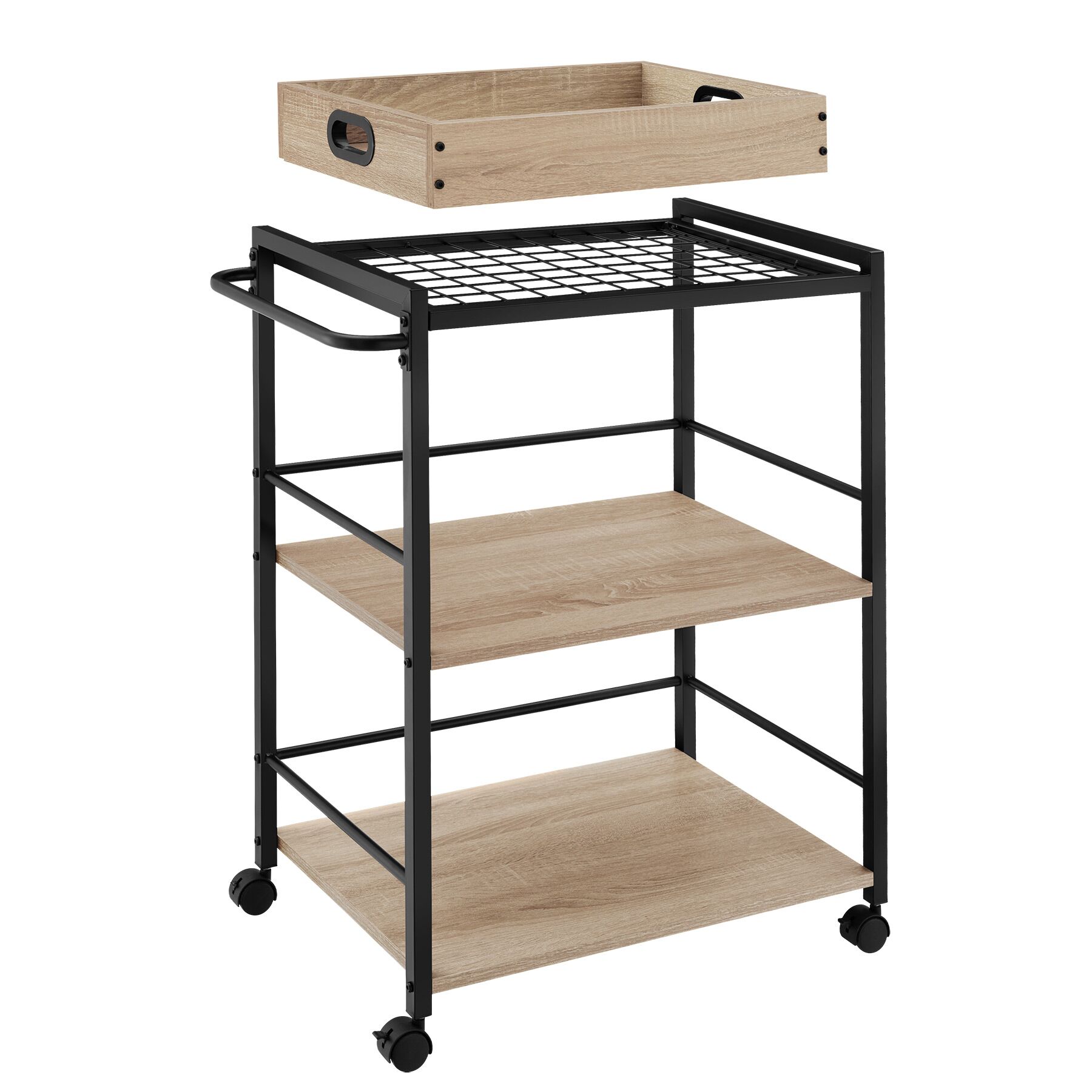 Carrito para cocina 3 estantes y ruedas 65x41,5x87 cm madera clara