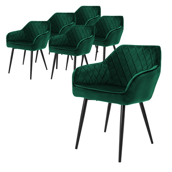 Juego 6 sillas de comedor / salón de terciopelo verde oscuro 80cm