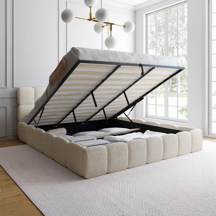 Cama canapé doble bouclé blanco - 180 x 200 cm