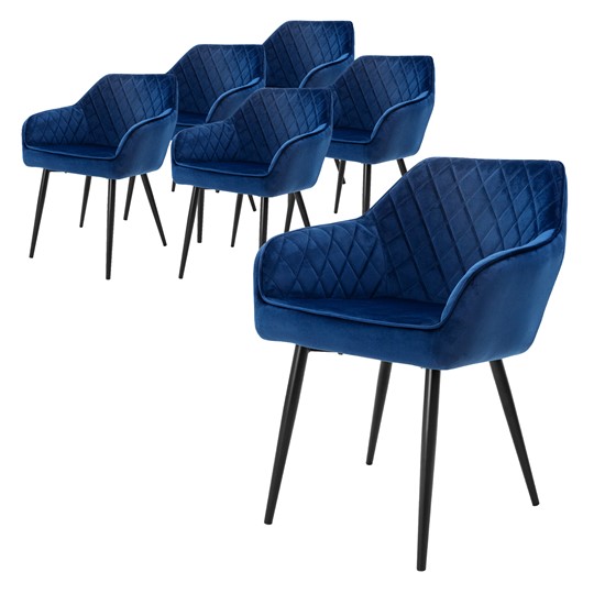 Juego 6 sillas de comedor / salón de terciopelo azul oscuro 80cm