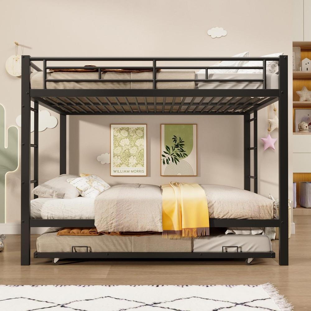 Cama litera metálica 140x200cm con cama extraíble extensible negro