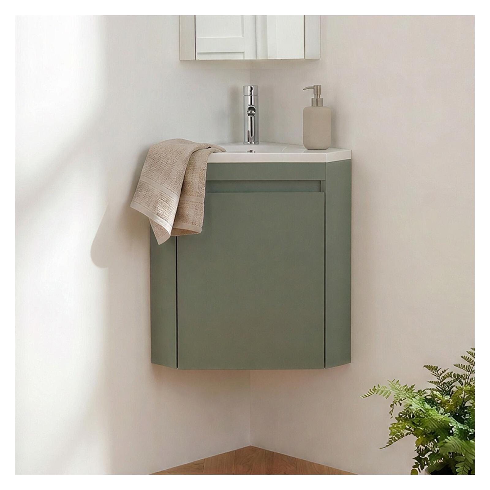Mueble lavamanos esquina con lavabo de resina y grifo cromo lisa