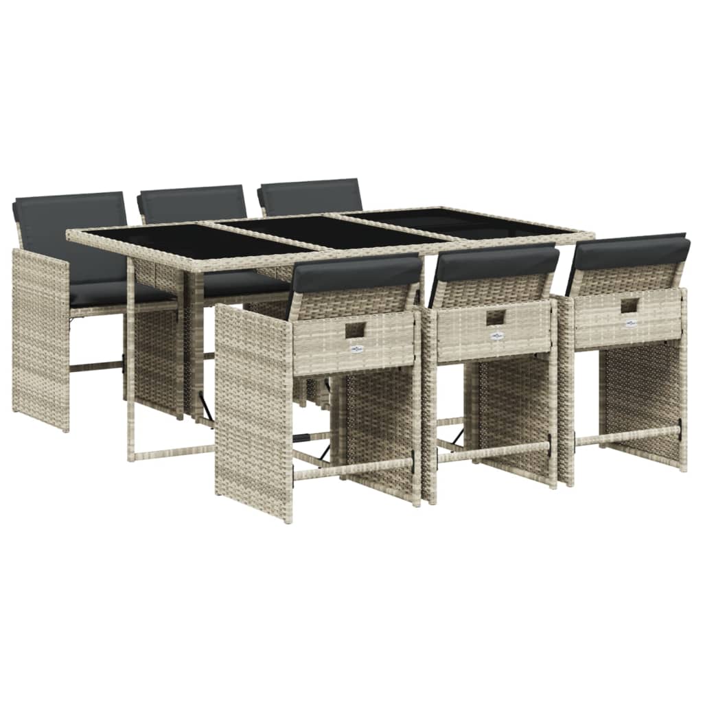 vidaXL set comedor jardín 7 pzas y cojines ratán sintético gris claro