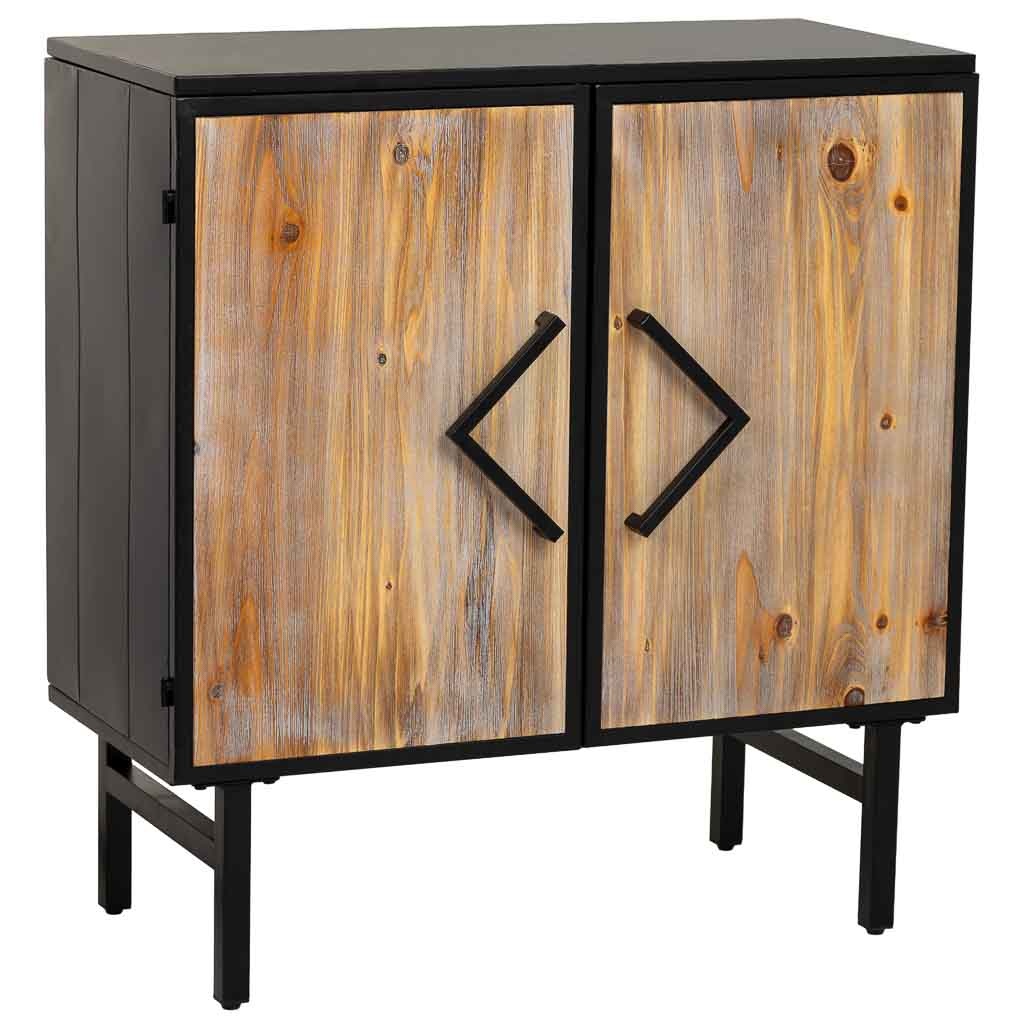 Aparador de metal y madera 2 puertas, negro, medidas 35x75x81cm