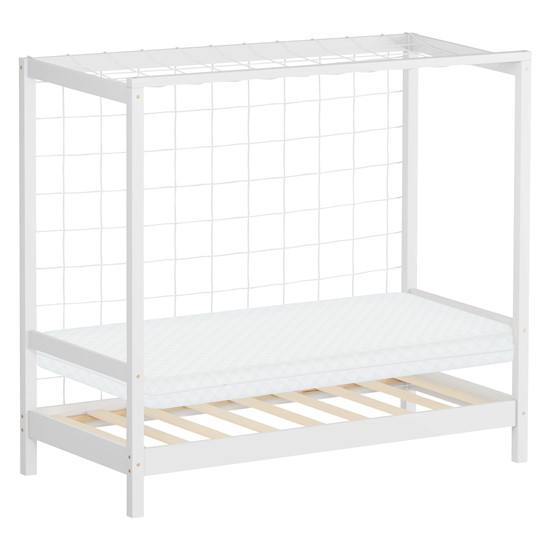 Cama infantil 70x140cm + colchón 10cm portería de fútbol madera blanca