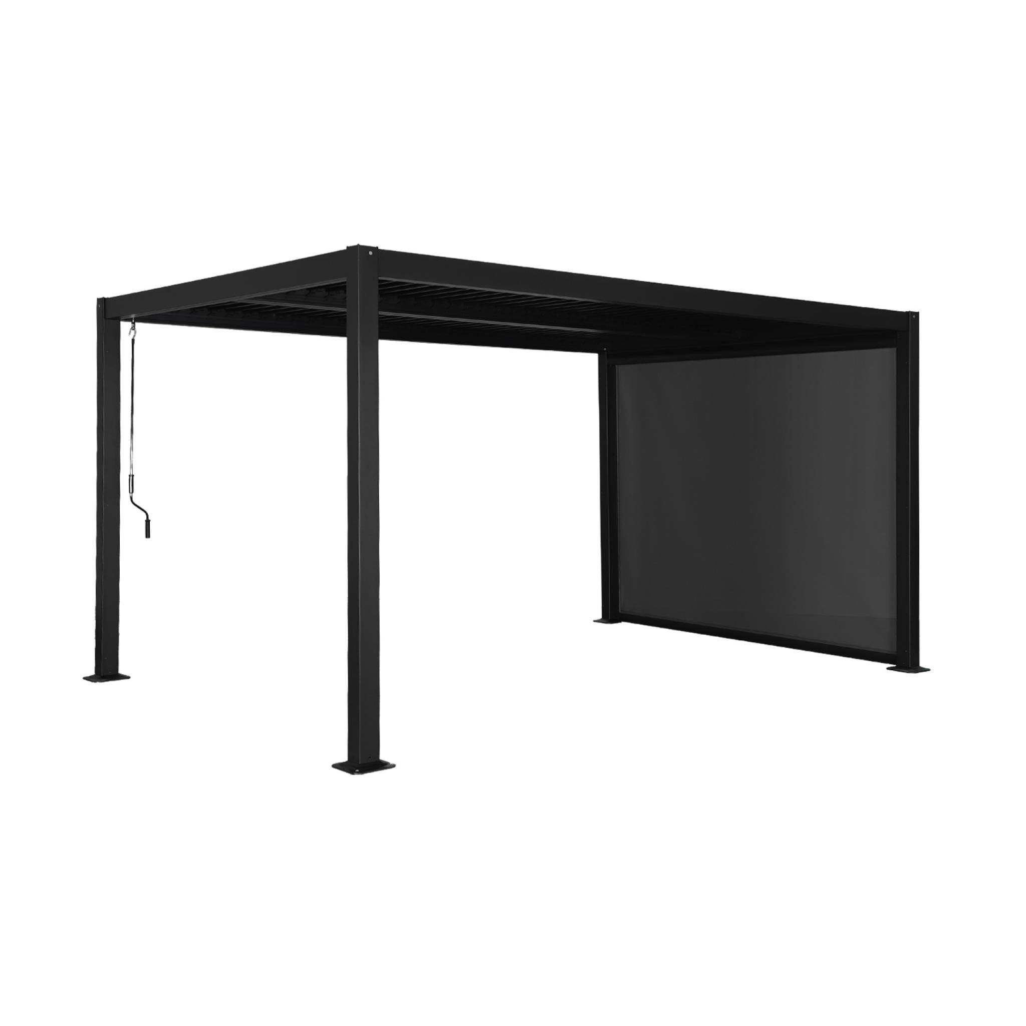 Pérgola bioclimática de aluminio y acero 3x4m + toldo de 3m negro