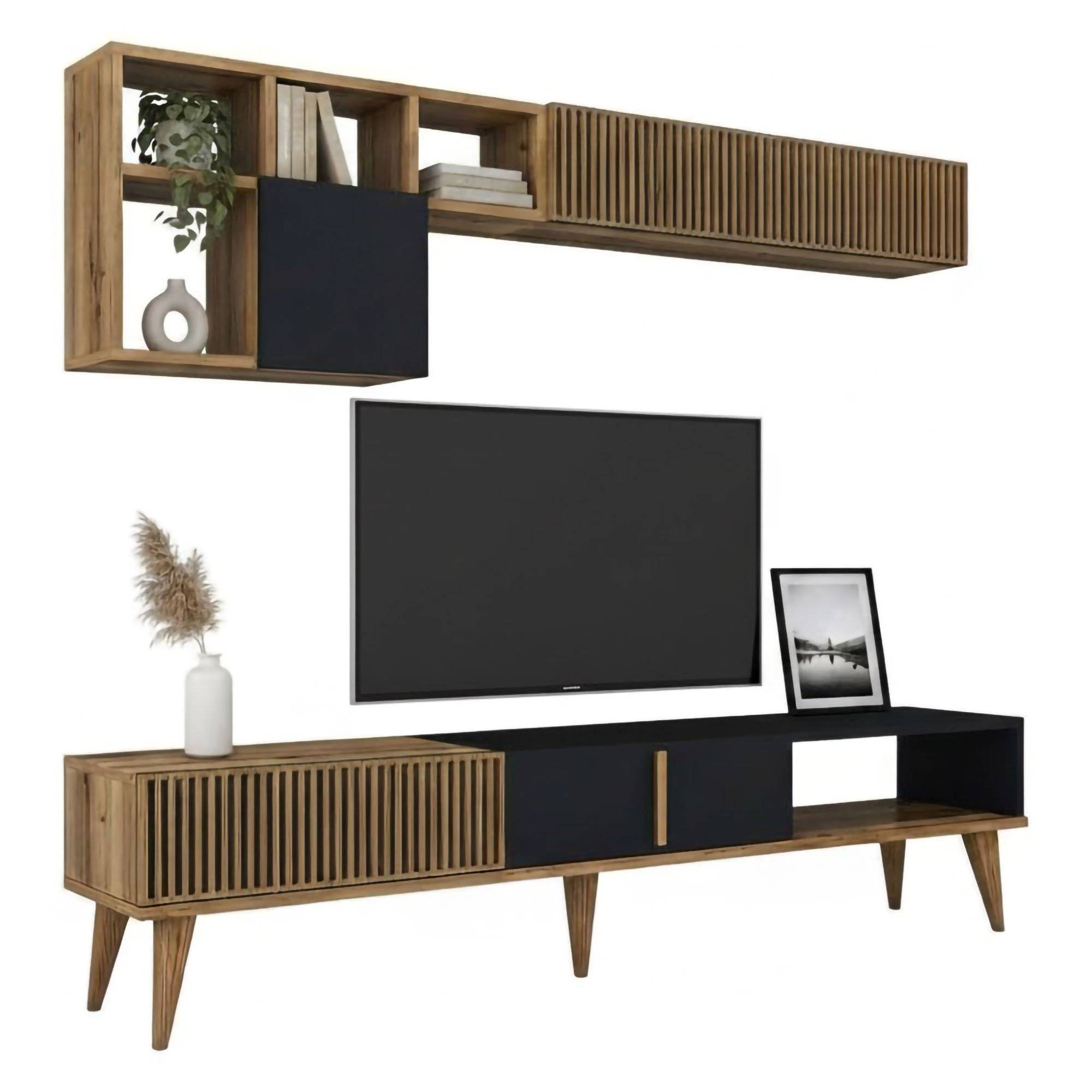 Pared componible ostro, set en madera nobilitada color nogal