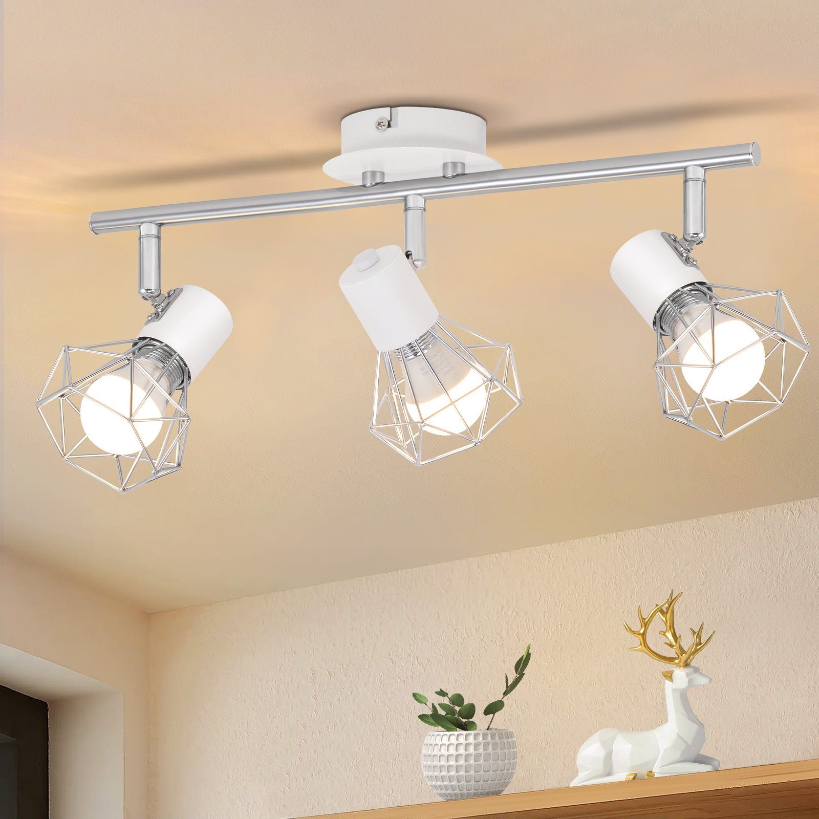 Nettlife foco 3 bombillas redondas - plafón industrial retro e14 sin