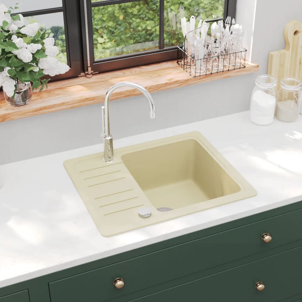 Fregadero de cocina de granito con un seno beige es9782