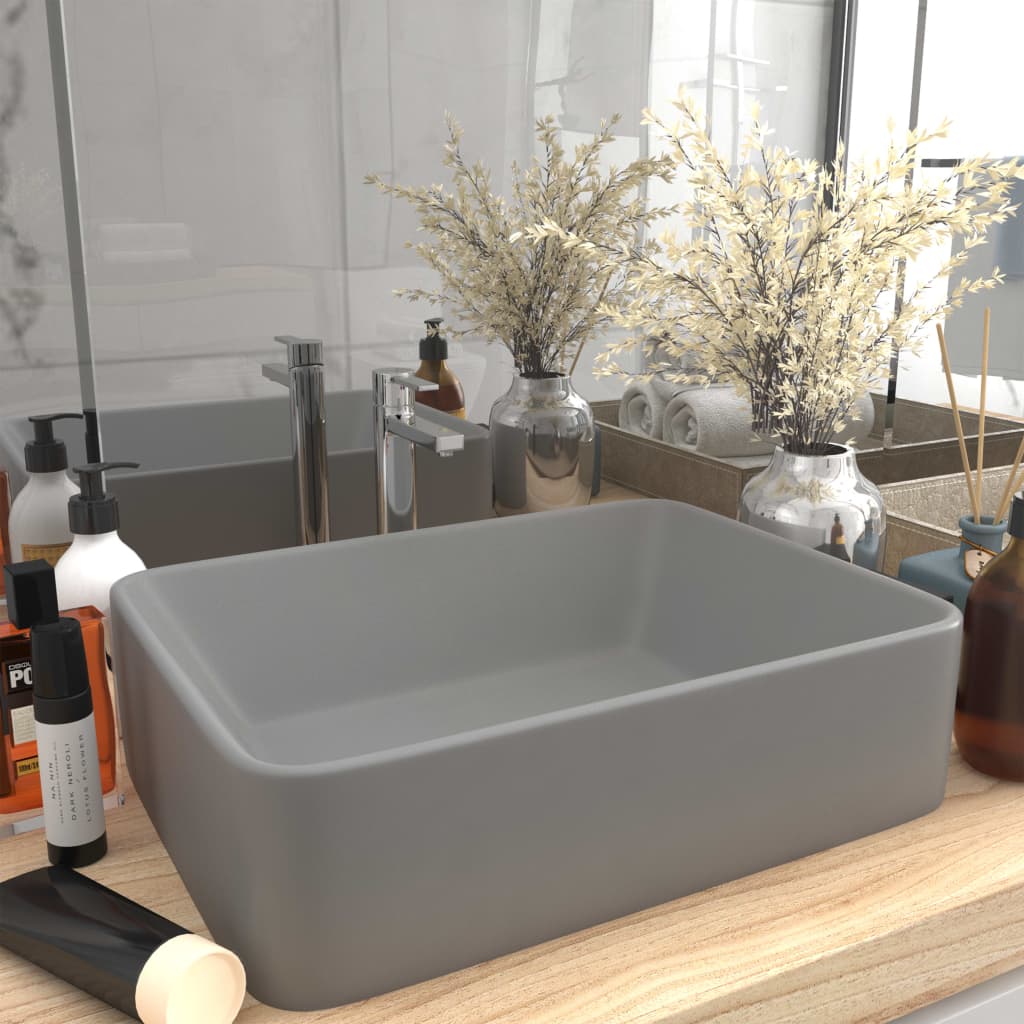 Lavabo de lujo cerámica gris claro mate 41x30x12 cm es3145