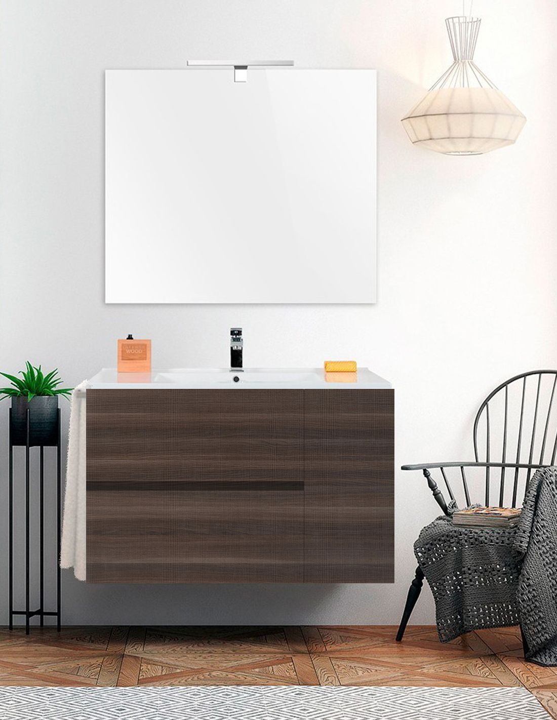 Mueble de baño itaca con lavabo dos senos y espejo 120x45cm fresno tea