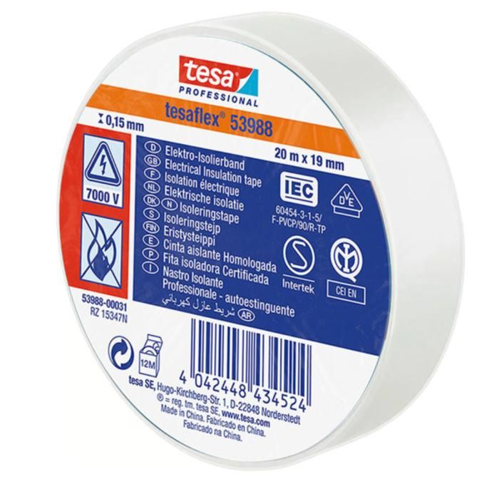 Cinta aislante homologada blanca 19 mm x 20