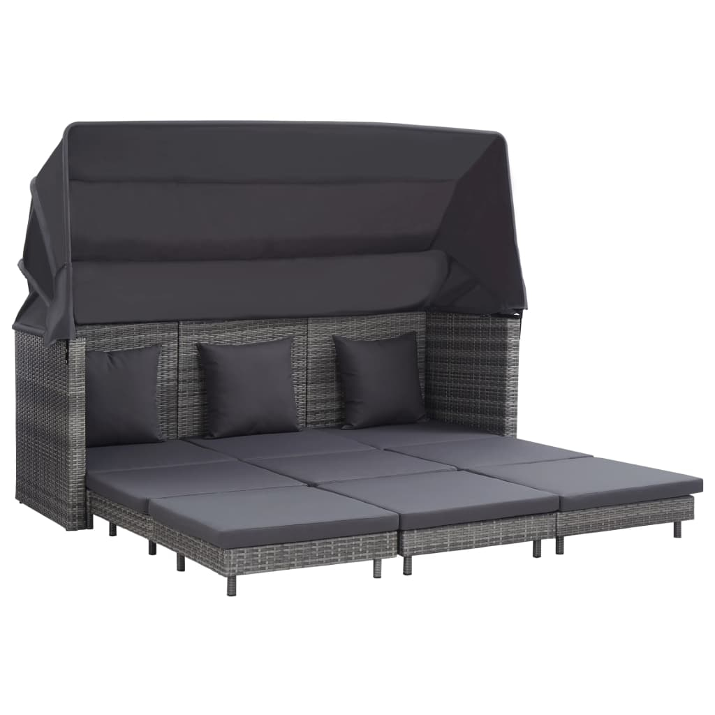 vidaXL sofá cama extensible 3 plazas con capota ratán sintético gris