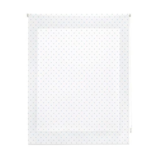 Estor enrollable premium 160x250 blanco con motas celeste
