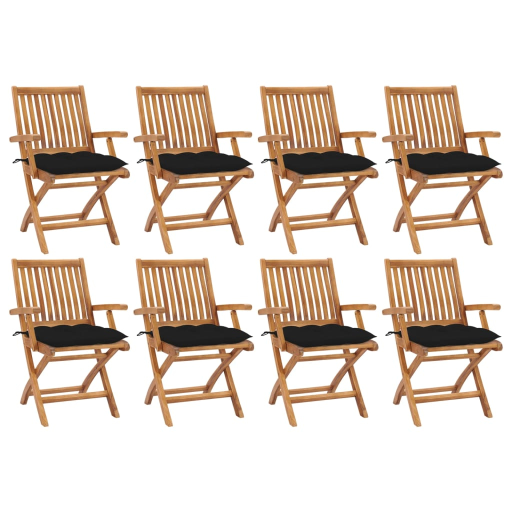 vidaXL sillas de jardín plegables 8 uds madera maciza teca con cojines