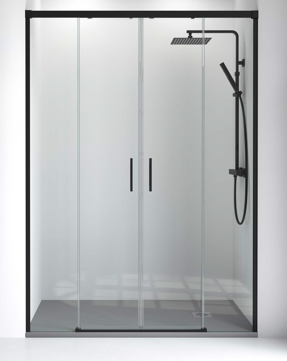 Mampara ducha frontal 2 puertas 2 fijos | transparente negro 160cm