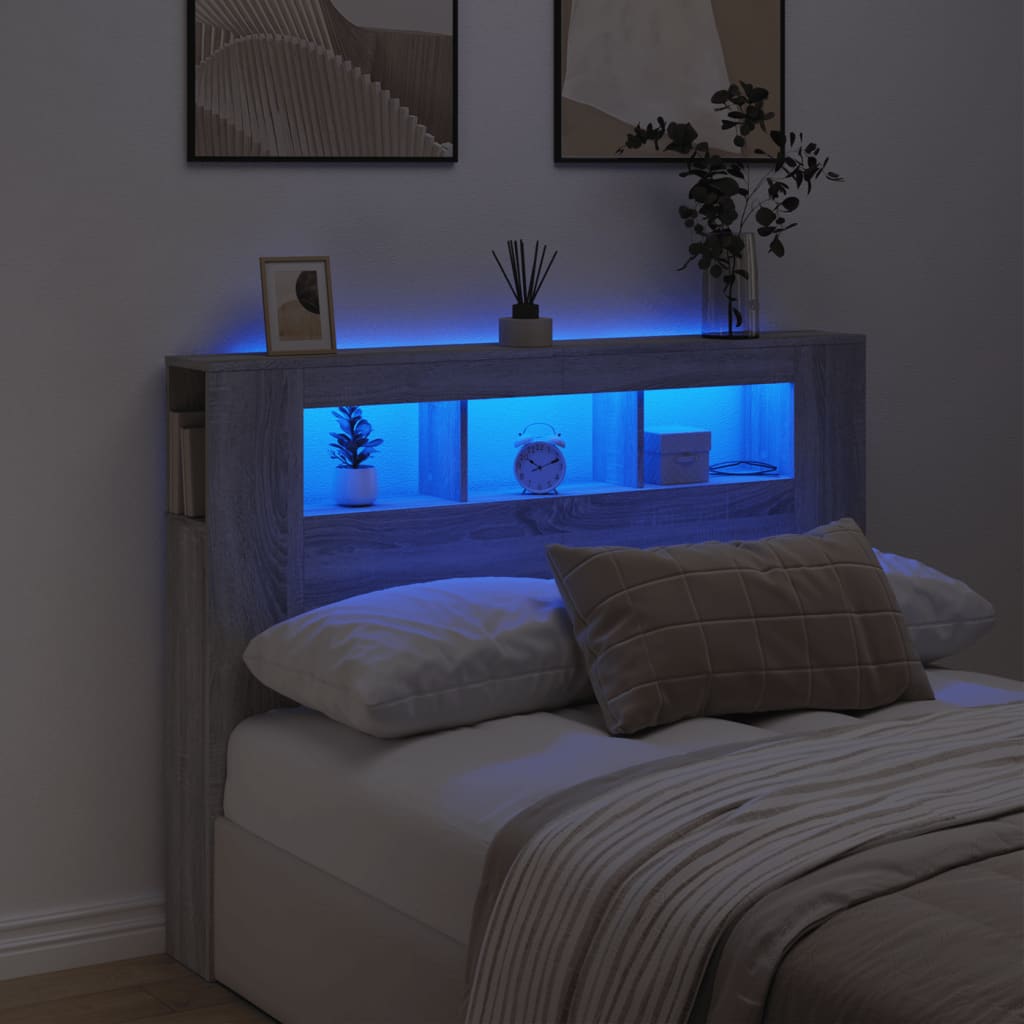 Cabecero LED madera ingeniería gris sonoma 140x18,5x103,5 cm es5621