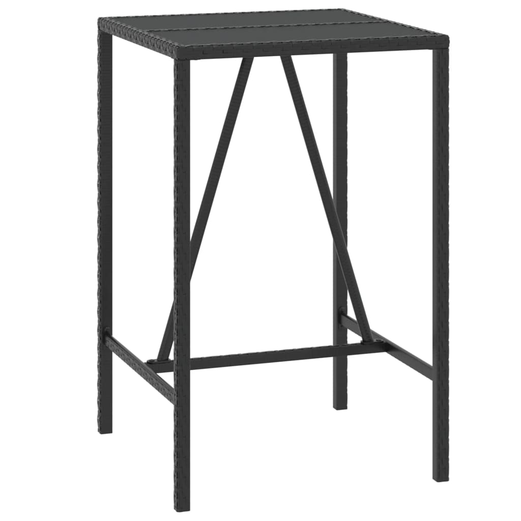 vidaXL mesa alta bar ratán pe y superficie vidrio negro 70x70x110 cm