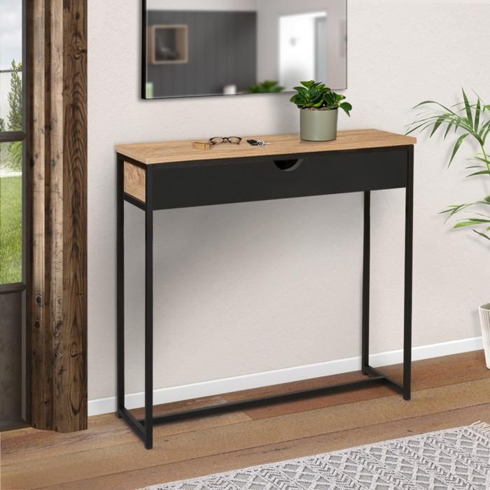 Consola industrial con 1 cajón negra - 90x30x85 cm
