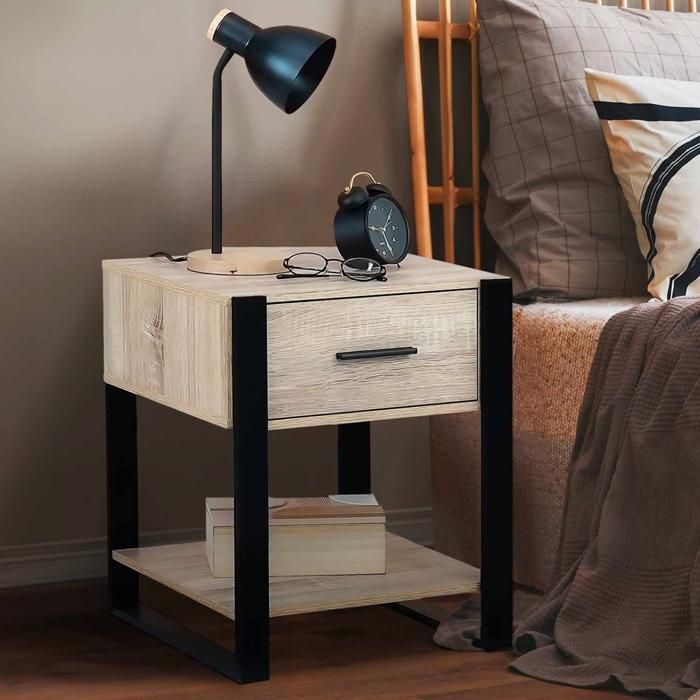 Mesitas de noche industriales onyx de madera negra, 2 piezas, 40 cm