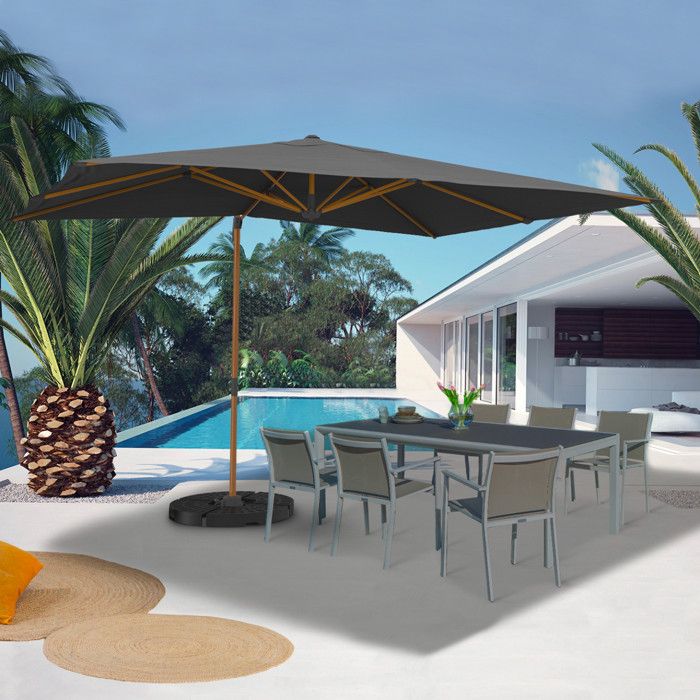 Sombrilla excéntrica giratoria 360° - gris - 3x4 m