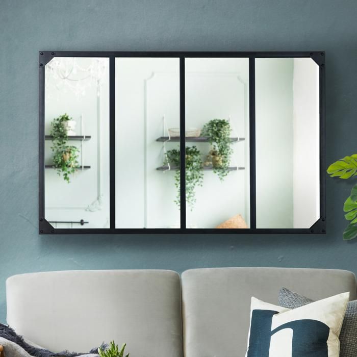 Espejo tipo ventana industrial negro de metal y vidrio - 110x70 cm