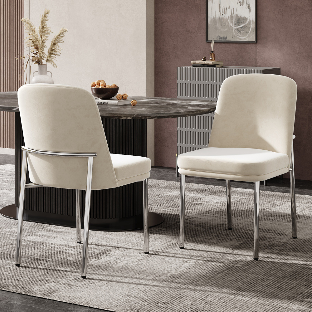 Silla de comedor terciopelo beige cojín grueso