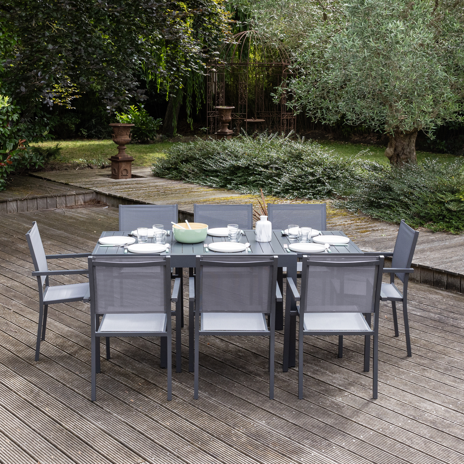 Venezia conjunto muebles jardín 90/180, 8 pl. En aluminio antracita y gris