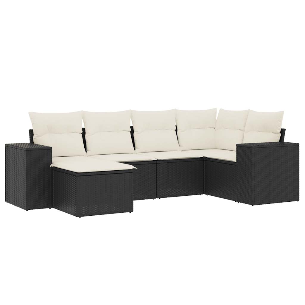 vidaXL set de sofás de jardín 6 piezas y cojines ratán sintético negro