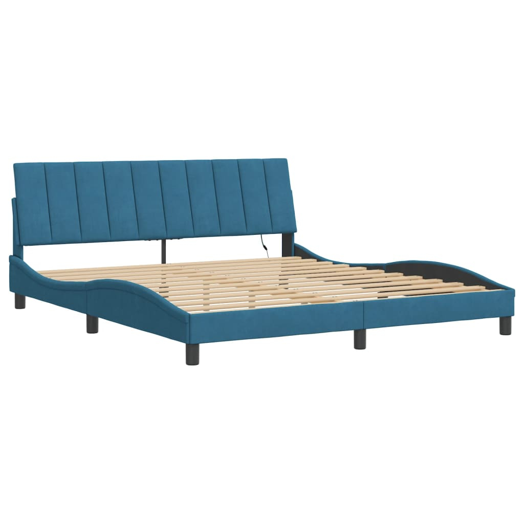 vidaXL estructura de cama con LED sin colchón hanko terciopelo azul 180x200
