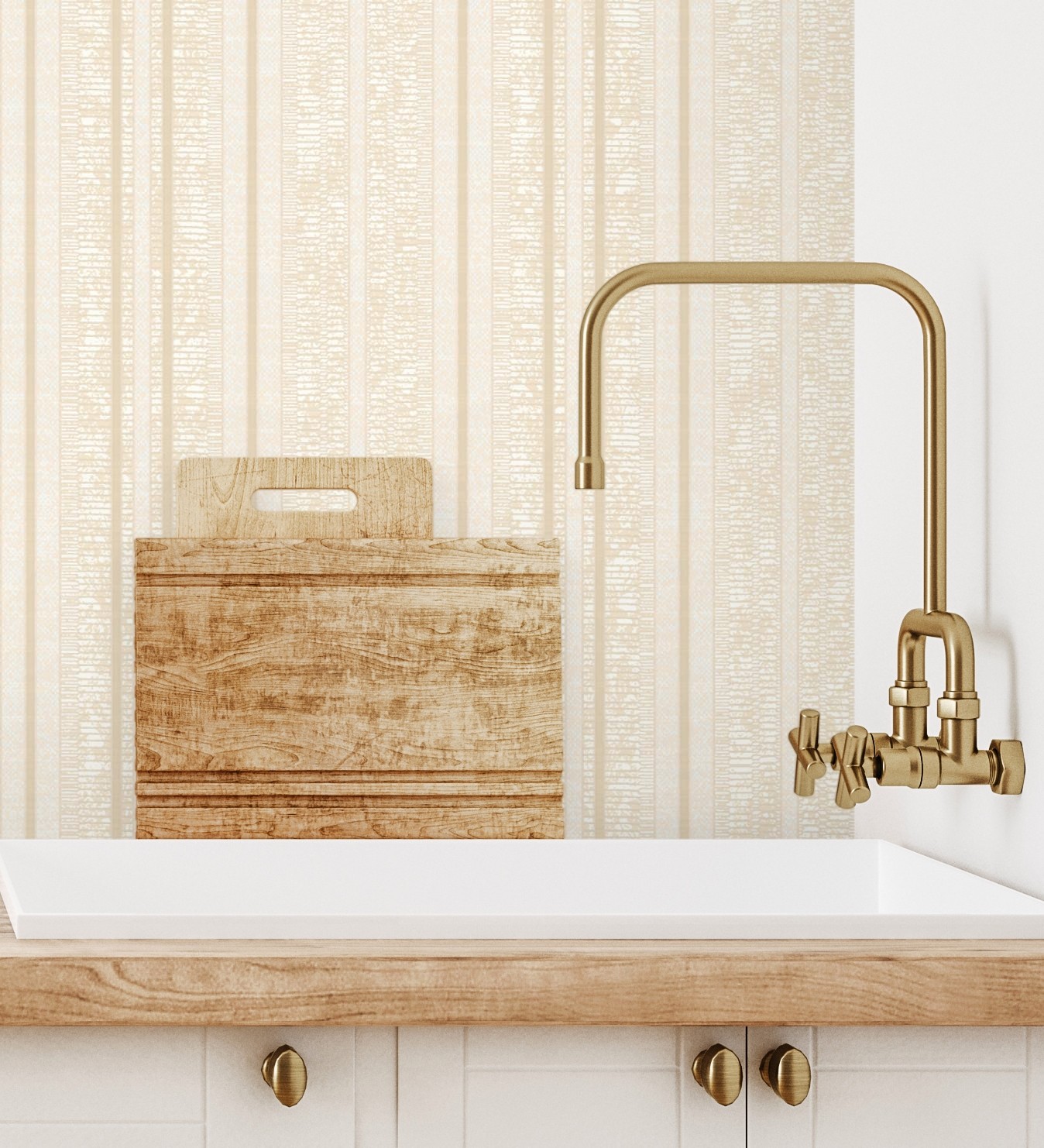 Papel pintado gaulan lavable de rayas beige con textura en 10.6m²