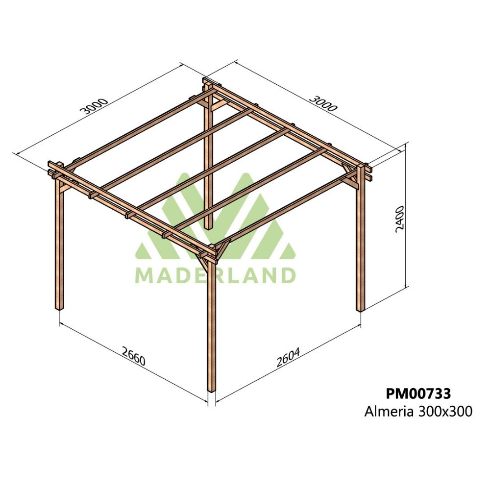 Pérgola de madera maciza - almeria 300x300cm (maderland)