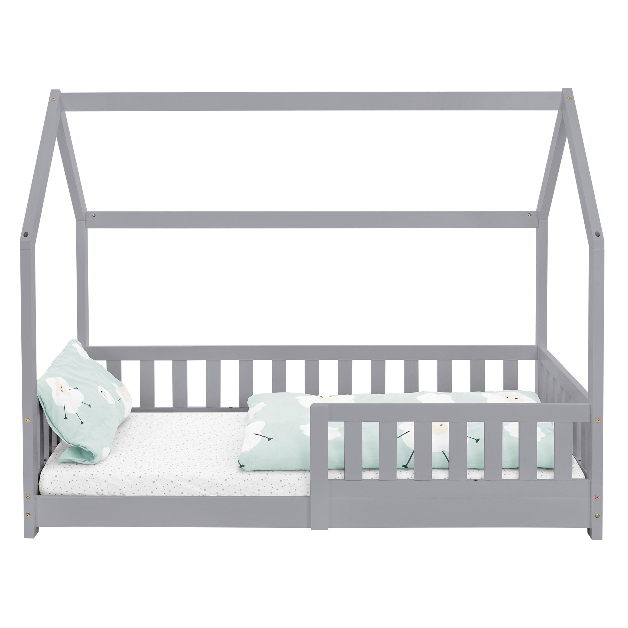Cuna con protección anticaída 160x80cm gris claro ecd germany