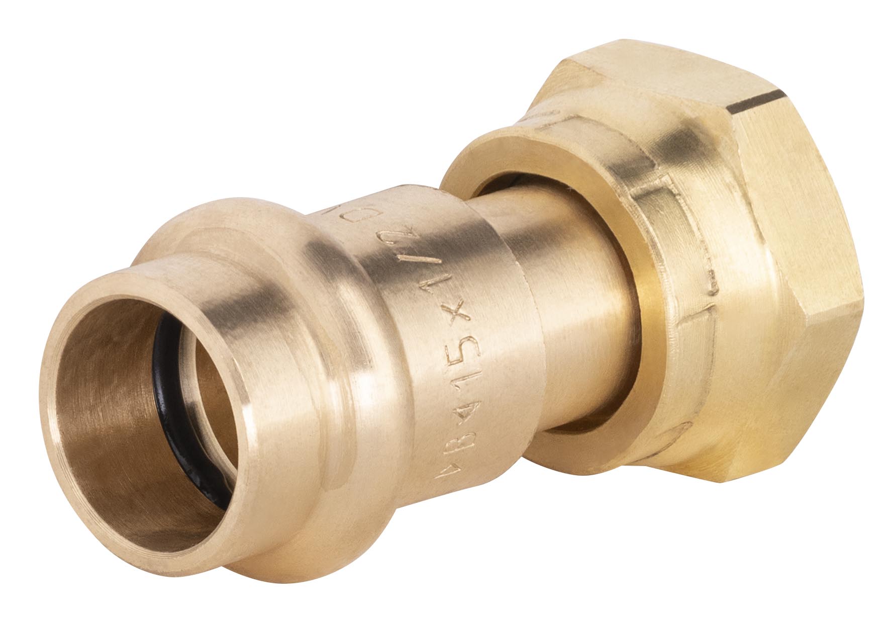 Conexión de cobre para prensar ø15 - hembra con tuerca giratoria 1/2, quick