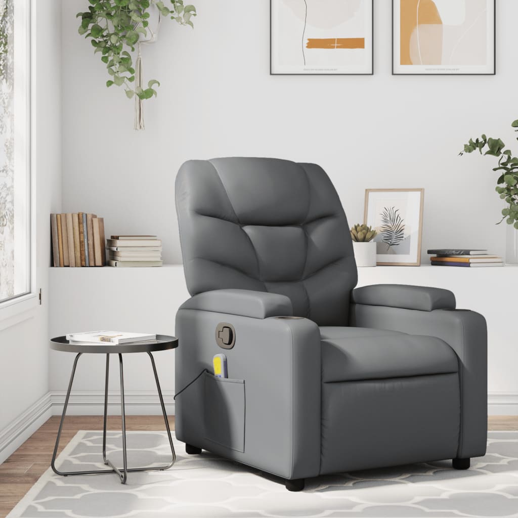 Sillón de masaje reclinable cuero sintético gris es7451