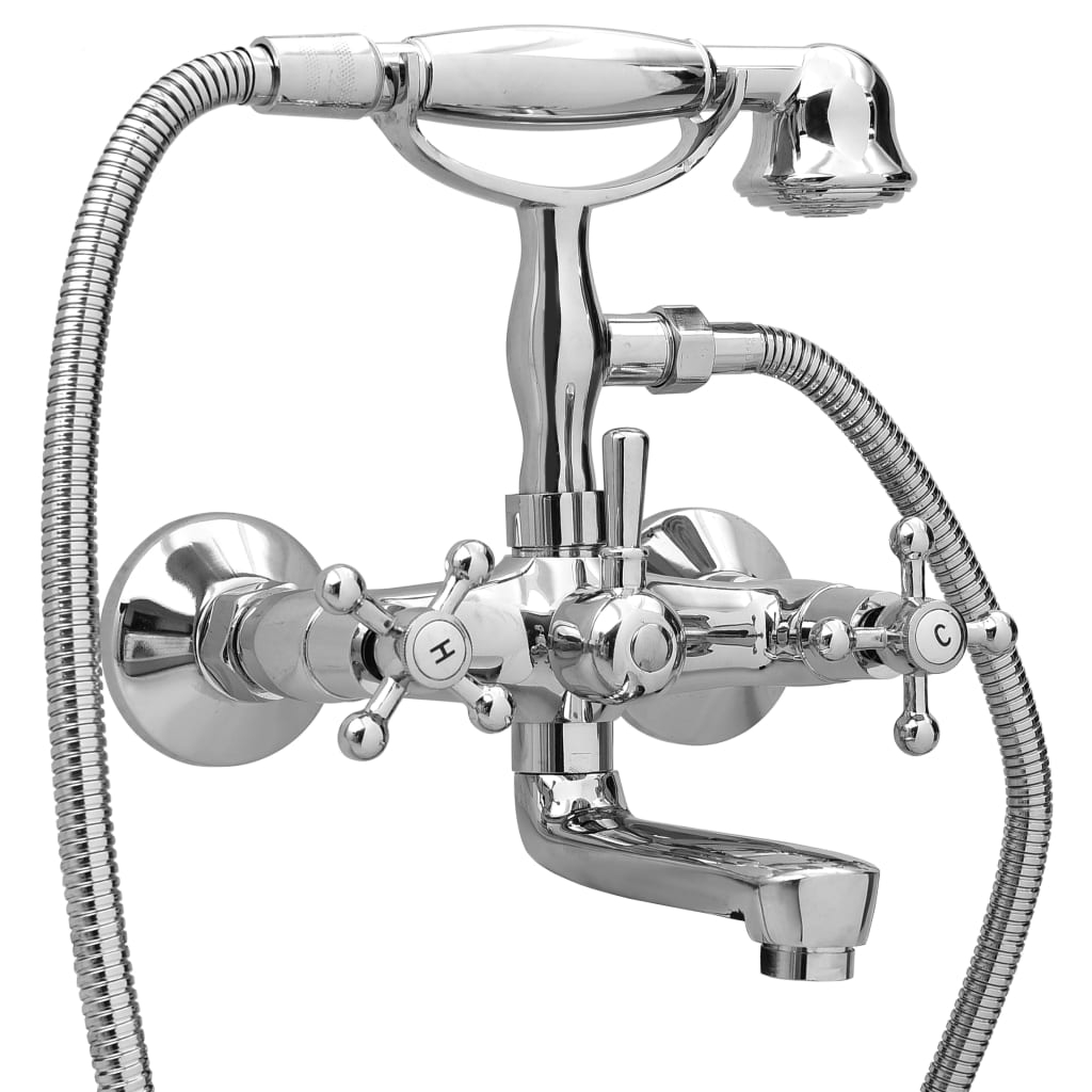 vidaXL grifo de bañera 2 mandos + desviador y alcachofa cromado retro