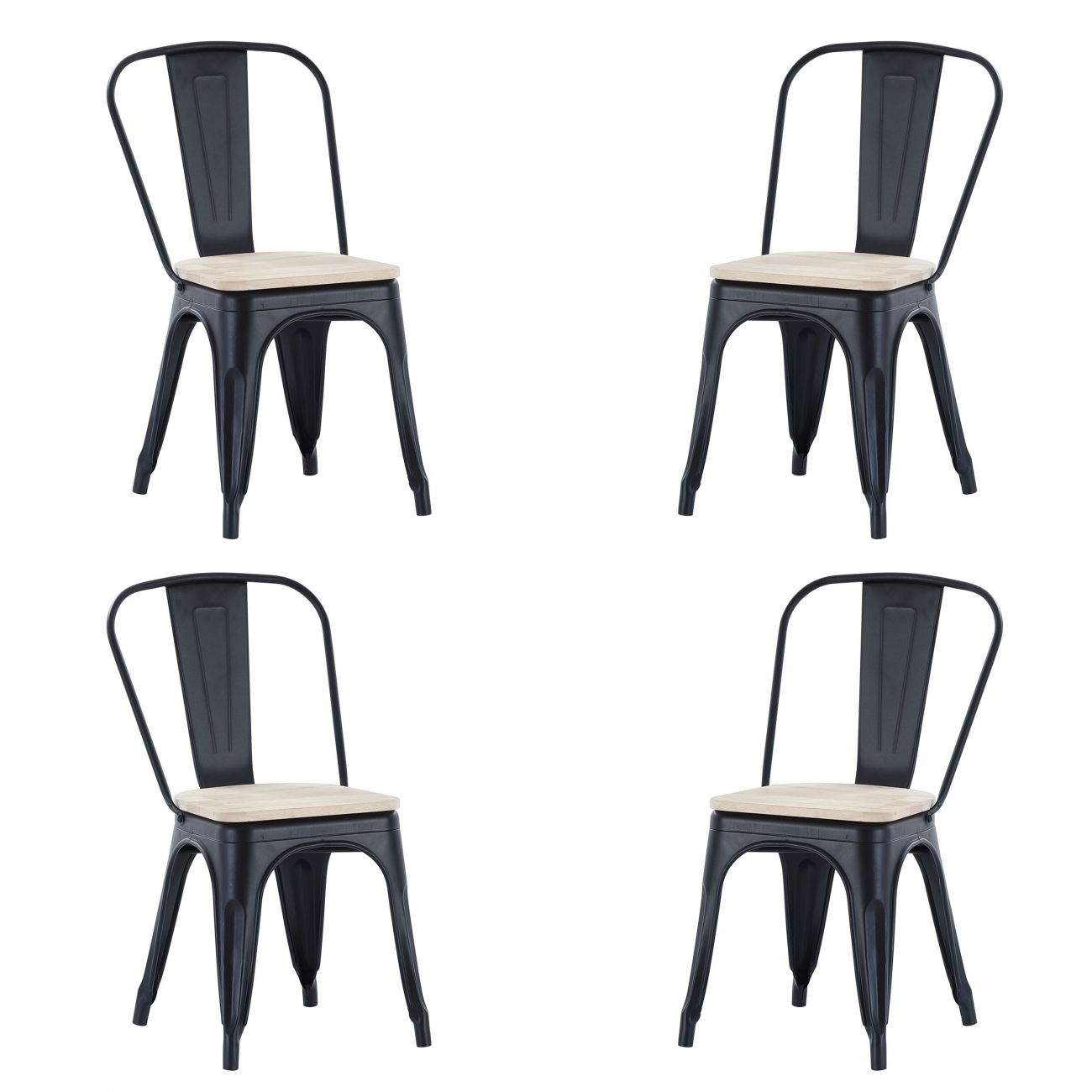Pack 4 sillas de comedor metálicas 45x45 cm tolix negro - roble