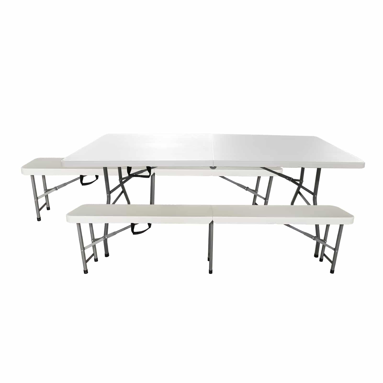 Conjunto mesa + 2 bancos plegables y portátiles gardiun new koln 180x74x74