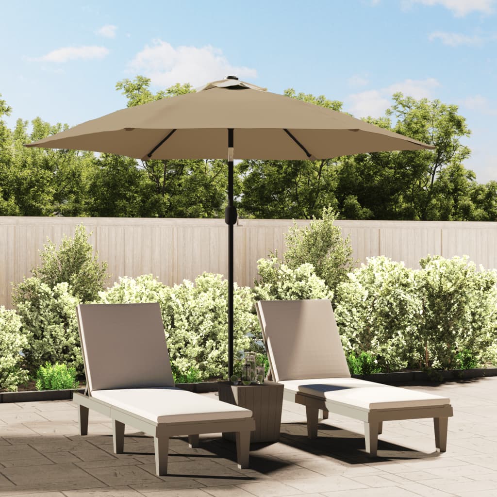 Sombrilla de jardín con luces LED palo de acero taupe 300cm eerf3683