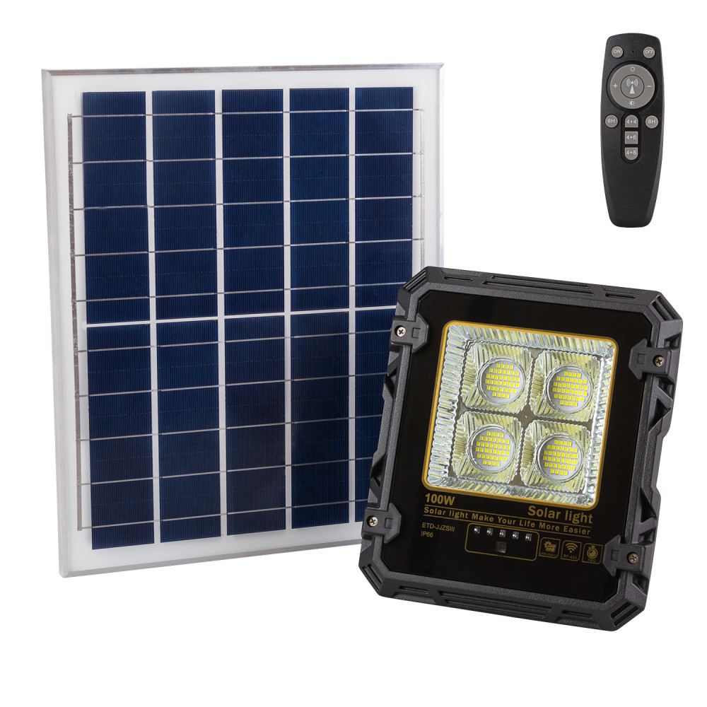 Proyector 100w con panel solar control remoto ip65 [1916-flsol-100w-cw]