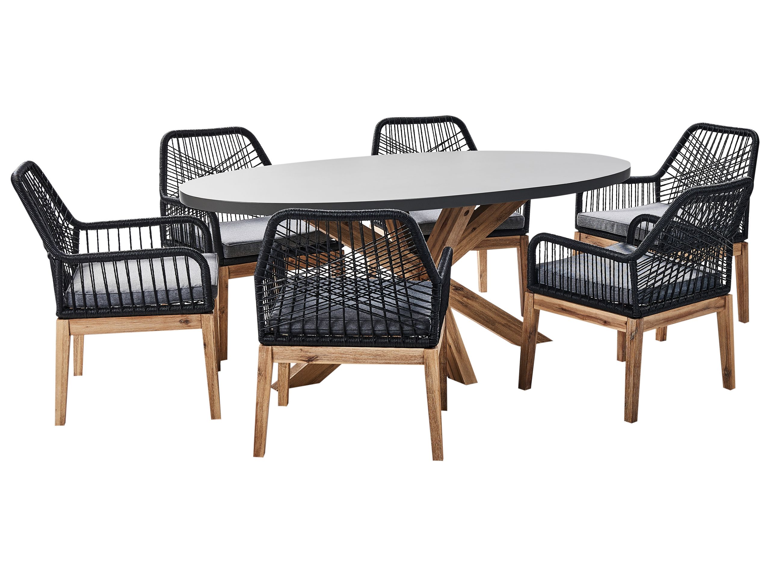 Conjunto de comedor exterior 6 plazas oristano con cojines cemento negro