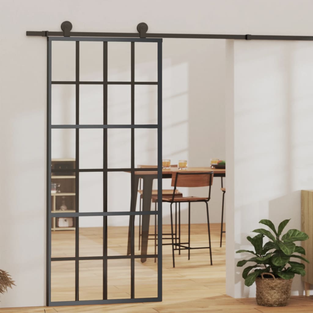 Puerta corredera esg vidrio y aluminio negra 90x205 cm esxt3360