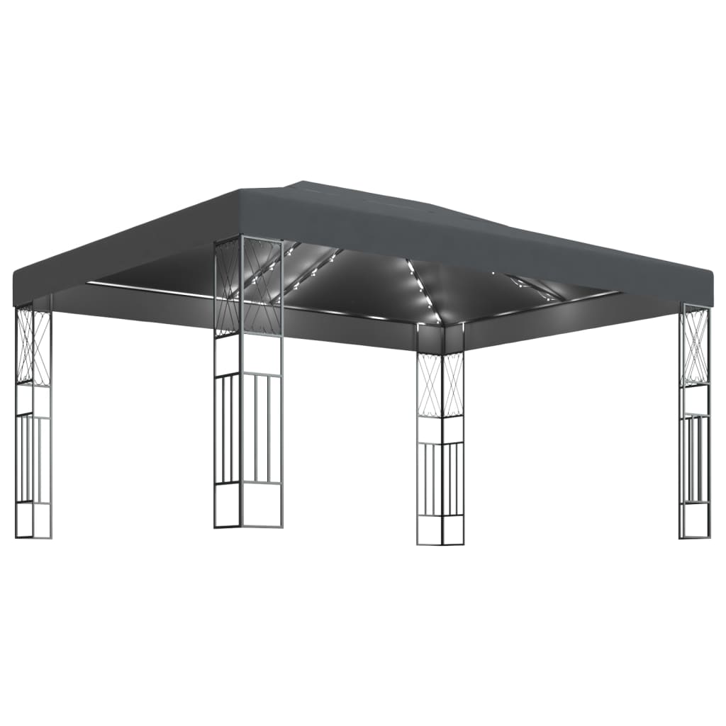 vidaXL cenador con tira de luces LED 3x4 m tela gris antracita