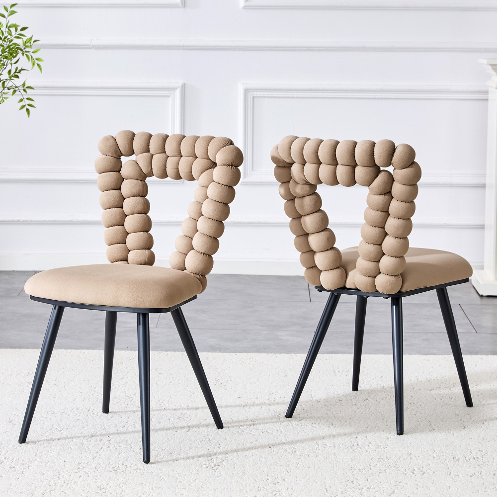 Silla de comedor terciopelo camel set de 2 respaldo geométrico